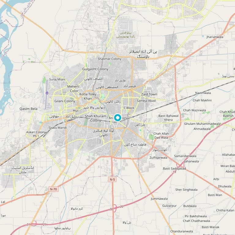 Real city map of Multan, Punjab, Pakistan